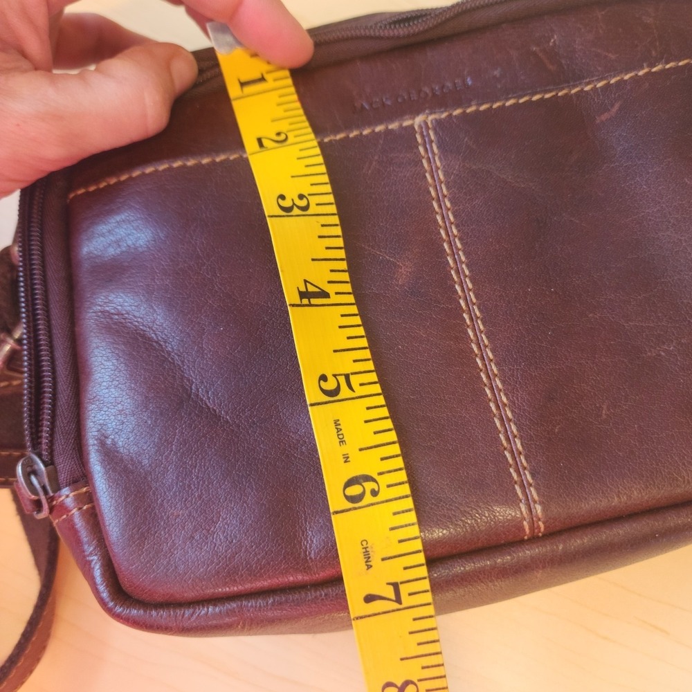 Jack Georges American Voyager Double Zippered Crossbody Brown Leather Bag  EUC - Picture 9 of 10